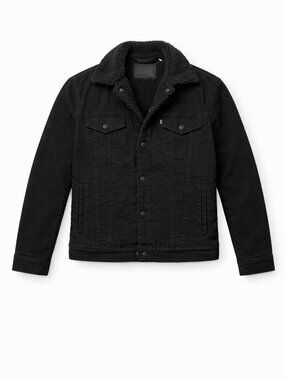 Levi’s Black Sherpa Lined Trucker Jacket M Faux Shearling Denim Button Front